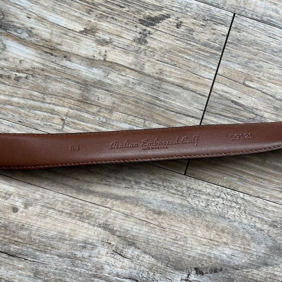 Torino Leather Belt Men's Brown Italian Embossed Calf 44 Silver - Picture 8 of 10